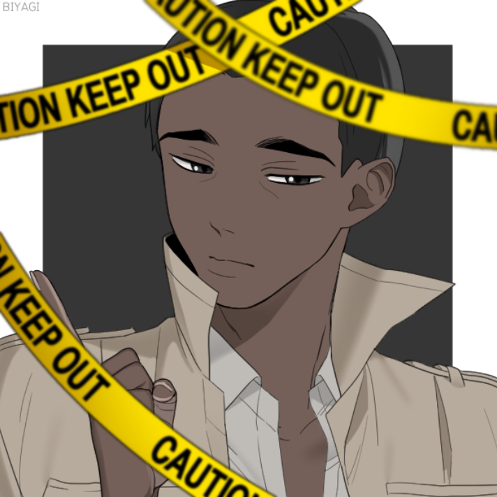 an illustration of a black man with a high beige collared jacket looking at the camera with their head turned